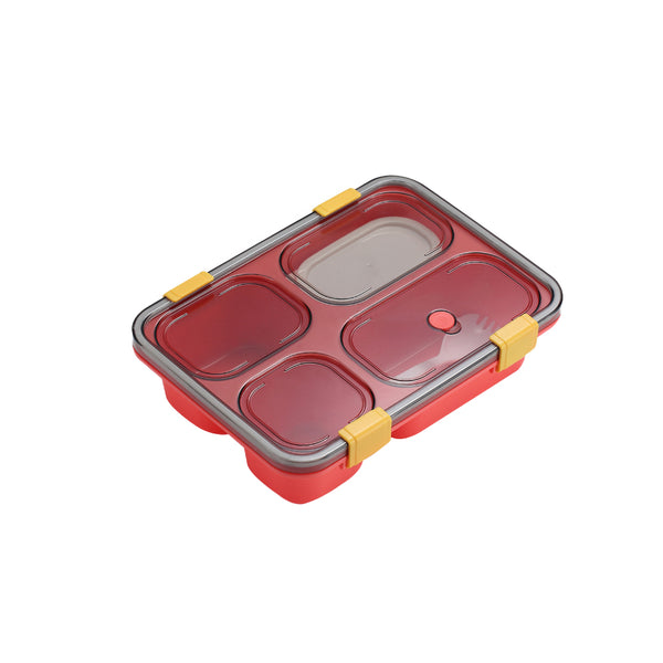 Portable 4-Compartment Microwaveable Lunch Box Bento Box with Cutlery Red