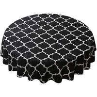 152cm Plaid Print Waterproof Round Tablecloth Oil Proof Spill-Proof Table Cloth Black