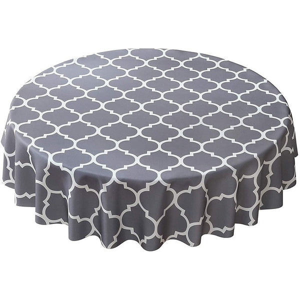 120cm Plaid Print Waterproof Round Tablecloth Oil Proof Spill-Proof Table Cloth Grey