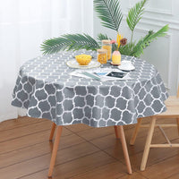 120cm Plaid Print Waterproof Round Tablecloth Oil Proof Spill-Proof Table Cloth Grey