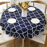 152cm Plaid Print Waterproof Round Tablecloth Oil Proof Spill-Proof Table Cloth Navy