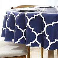 152cm Plaid Print Waterproof Round Tablecloth Oil Proof Spill-Proof Table Cloth Navy