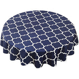 120cm Plaid Print Waterproof Round Tablecloth Oil Proof Spill-Proof Table Cloth Navy