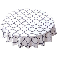 152cm Plaid Print Waterproof Round Tablecloth Oil Proof Spill-Proof Table Cloth White