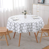 100cm Plaid Print Waterproof Round Tablecloth Oil Proof Spill-Proof Table Cloth White