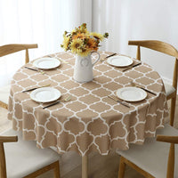 100cm Plaid Print Waterproof Round Tablecloth Oil Proof Spill-Proof Table Cloth Beige