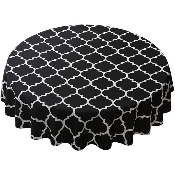 100cm Plaid Print Waterproof Round Tablecloth Oil Proof Spill-Proof Table Cloth Black