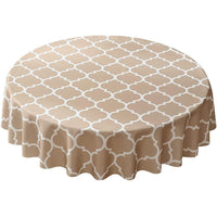 100cm Plaid Print Waterproof Round Tablecloth Oil Proof Spill-Proof Table Cloth Beige