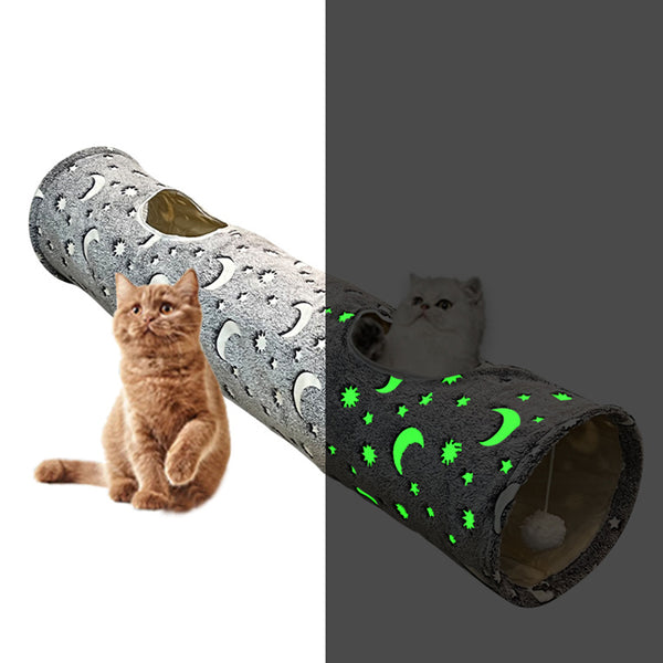 Pet Cat Tunnel Toy with Plush Ball Collapsible Self-Luminous Photoluminescence Toy for Small Animals Pets Style 2