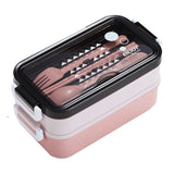 Lunch Box Food Containers Bento Microwave Stainless Portable Box with Dinnerware Pink