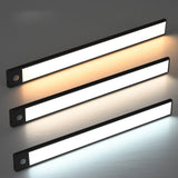 LED Motion Sensor Under Closet Light Rechargeable Magnetic 3-Color Light Cabinet Dimmable Lamp Black