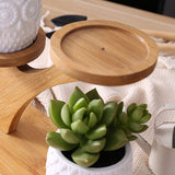 3Pcs Succulent Pots with 3 Tier Bamboo Saucers Stand Holder Ceramic Plant Pot Flower Pot Home Decoration Style 1