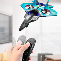 V17 Fighter Toy Stunt 2.4GHz Remote Control Aircraft with LED Lights Kids Begginers Gift Blue