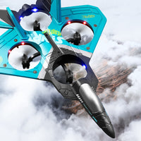 V17 Fighter Toy Stunt 2.4GHz Remote Control Aircraft with LED Lights Kids Begginers Gift Blue