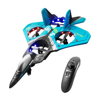 V17 Fighter Toy Stunt 2.4GHz Remote Control Aircraft with LED Lights Kids Begginers Gift Blue