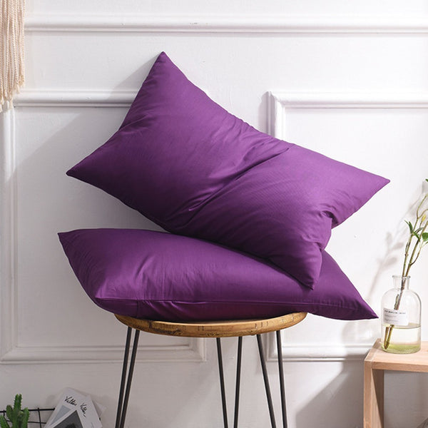 2Pcs 74x48cm Solid Color Pillowcase Cotton Pillow Covers Home Decor Dark Purple