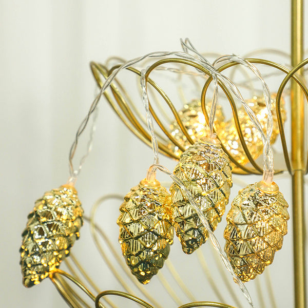 Gold Electroplated Christmas Pine Cone String Light Warm White Christmas Tree Decorative Lamp