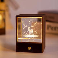 3D Glass LED Night Light Table Lamp Home Decorative Ornament Christmas Gift Elk Style