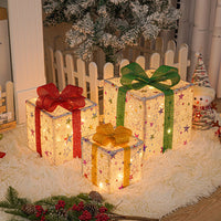 3Pcs Christmas Lighted Gift Boxes Pre-Lit Xmas Present Boxes LED Lights Decor Star Style