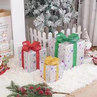 3Pcs Christmas Lighted Gift Boxes Pre-Lit Xmas Present Boxes LED Lights Decor Star Style