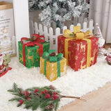 3Pcs Christmas Lighted Gift Boxes Pre-Lit Xmas Present Boxes LED Lights Decor Elk Style