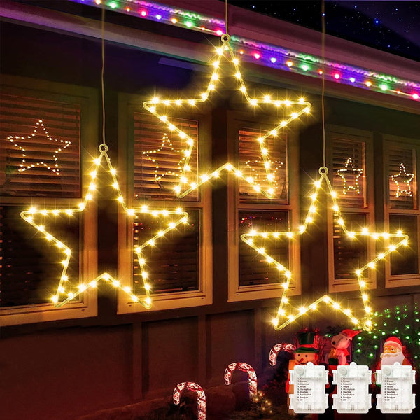 3pcs Christmas Window Star Lights Battery Operated LED Star Light Fairy Light Xmas Decor Warm White