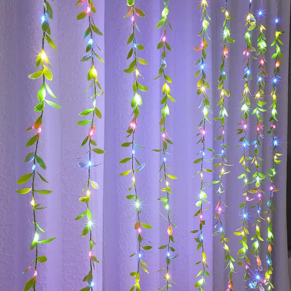 100 LED Artificial Willow Vines Light USB Power String Light Curtain Fairy Lights Christmas Party Decoration Multicolor