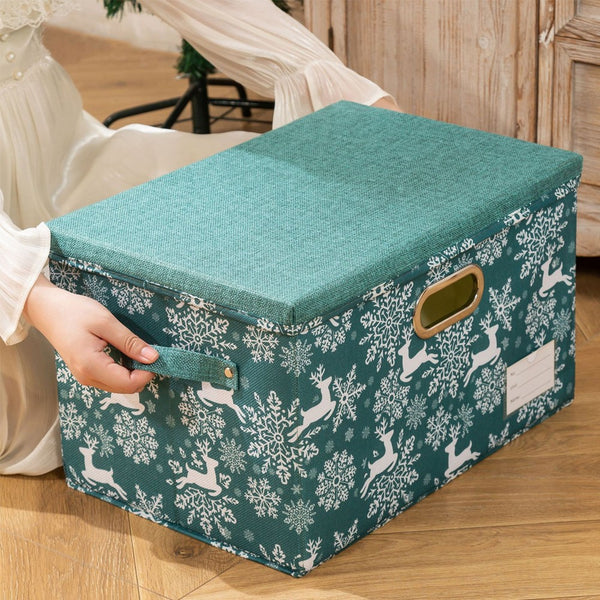 Christmas Storage Basket Foldable Storage Bins with Handles and Lid Green