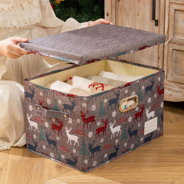 Christmas Storage Basket Foldable Storage Bins with Handles and Lid Grey