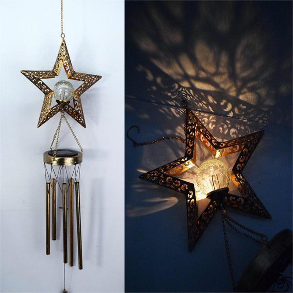 Solar Powered Wind Chimes LED Lights Hanging Decorative Light Garden Yard Outdoor Decor Star Style