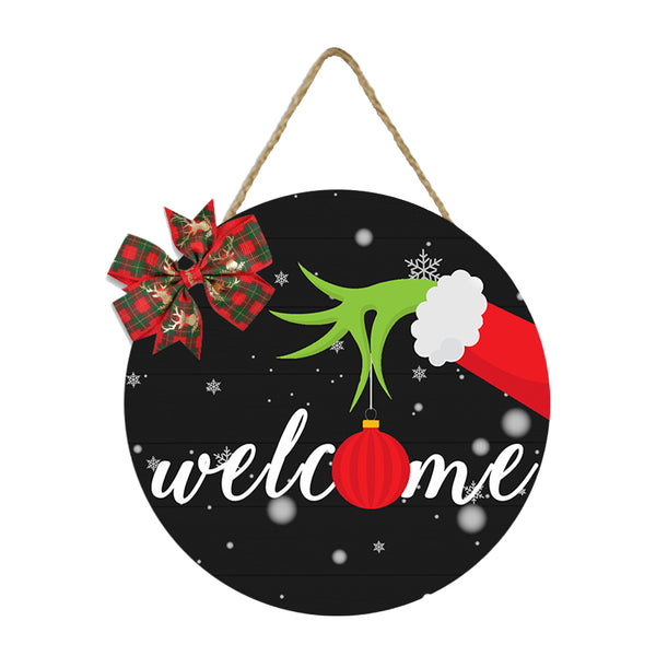 Wooden Christmas Door Sign Christmas Welcome Door Wall Hanging Decoration Style 2