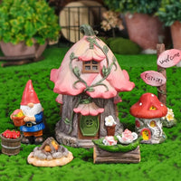 7Pcs Resin Gnomes Mushroom House Statues Miniature Garden Decoration Kit