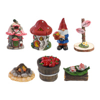 7Pcs Resin Gnomes Mushroom House Statues Miniature Garden Decoration Kit