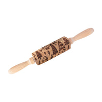 Christmas Embossing Rolling Pin Wooden Dough Roller Style 4