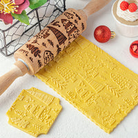 Christmas Embossing Rolling Pin Wooden Dough Roller Style 4