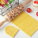 Christmas Embossing Rolling Pin Wooden Dough Roller Style 2