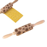 Christmas Embossing Rolling Pin Wooden Dough Roller Style 3