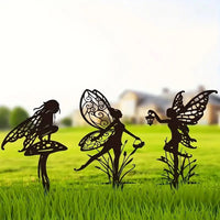 3Pcs Fairy Silhouette Stake Outdoor Garden Metal Statue Sculpture Decor