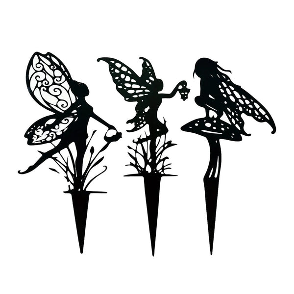 3Pcs Fairy Silhouette Stake Outdoor Garden Metal Statue Sculpture Decor