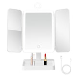 Tri-Fold Standing Makeup Mirror Touch Screen Vanity Mirror with 2X 3X Magnification and LED Light