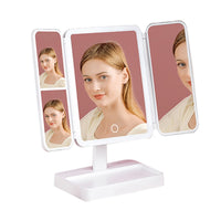 Tri-Fold Standing Makeup Mirror Touch Screen Vanity Mirror with 2X 3X Magnification and LED Light