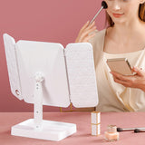 Rechargeable Tri-Fold Standing Makeup Mirror Touch Screen Vanity Mirror with 2X 3X Magnification and LED Lights