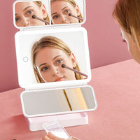 Tri-Fold Standing Makeup Mirror Touch Screen Vanity Mirror with 2X 3X Magnification and LED Light