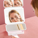 Rechargeable Tri-Fold Standing Makeup Mirror Touch Screen Vanity Mirror with 2X 3X Magnification and LED Lights