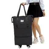 Expandable Wheeled Travel Duffle Bag Travel Foldable Rolling Gym Bag with Wheels Weekend Bag Black