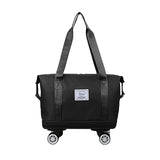 Expandable Wheeled Travel Duffle Bag Travel Foldable Rolling Gym Bag with Wheels Weekend Bag Black