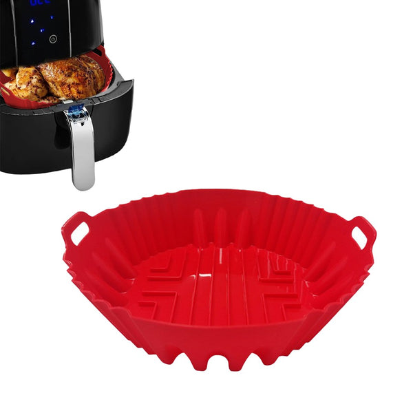 Silicone Air Fryer Pot with Handle Reusable Nonstick Air Fryer Liner Baking Tray Basket Red