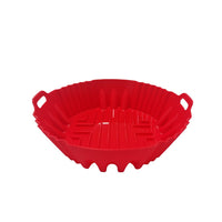 Silicone Air Fryer Pot with Handle Reusable Nonstick Air Fryer Liner Baking Tray Basket Red