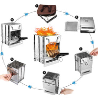 Folding Wood Burning Camping Stove Portable Stainless Steel Barbecue Charcoal Stove