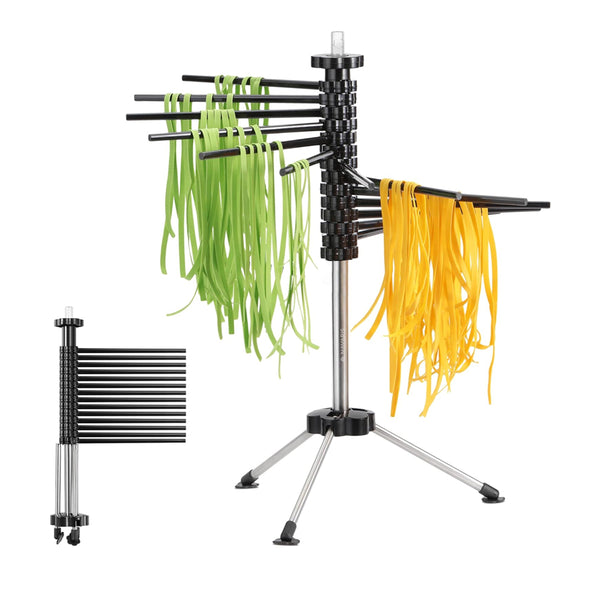 Collapsible Pasta Drying Rack Manual Rotating Spaghetti Noodle Stand Black